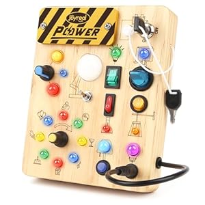 Joyreal Montessori – Tablero de actividades de madera para niños pequeños con interruptor de luz LED, juguetes de viaje para niños de 18 meses en adelante, cumpleaños de niños y niñas, mediano