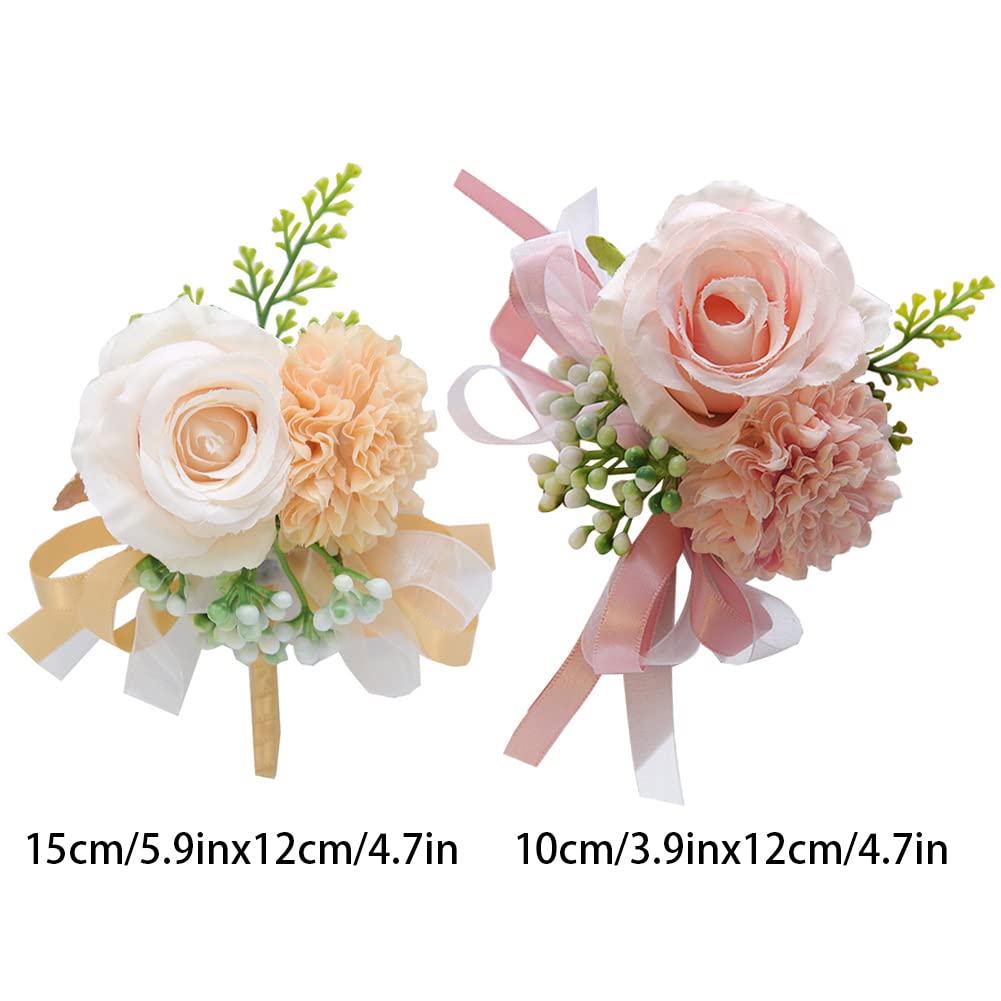 Pulsera de flores de boda, pulsera de dama de honor, 6 piezas de flores de ojal de boda, alfiler de solapa de flores, accesorio de ramillete for dama y hombre, ramillete de rosas artificiales for novi