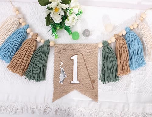 Image of Fishing One Birthday High Chair Banner - Fishing Themed First Birthday Banner, 8 Inches x 12 Inches