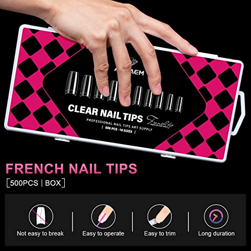 Aoraem Clear French Nails 500 Pcs 10 Sizes Half Cover Press On Nails French Style Acrylic Short Nail Tips With Box For Nail Salon Home Diy #TOP5