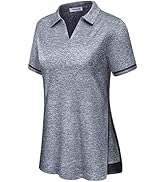 Vldnery Women's Golf Shirts Short Sleeve v Neck Loose Fit Plain Workout Tennis Polo T-Shirts