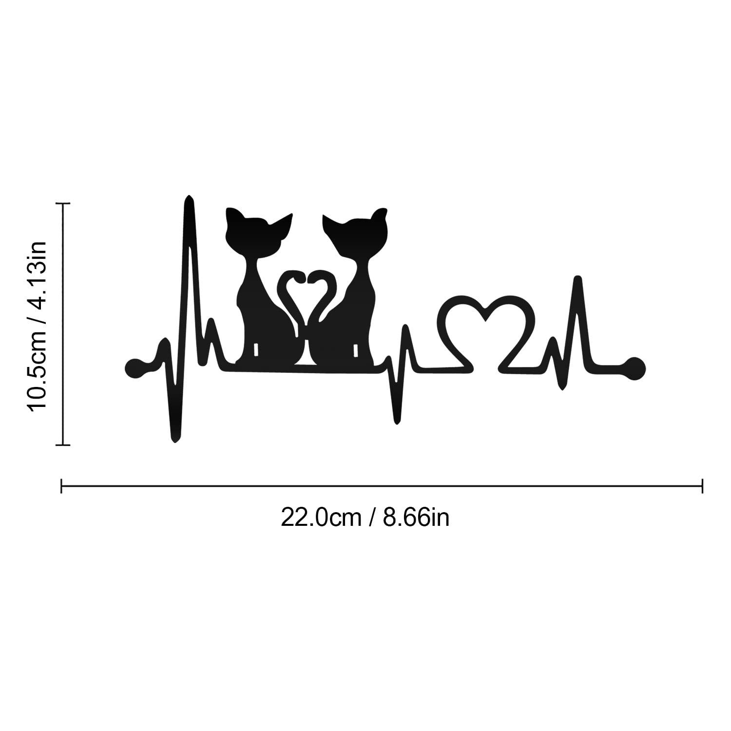 Leniutor 2 adesivi per gatti per auto, battito cardiaco, in vinile, impermeabili, riflettenti, per auto, finestre, baule e ragazze, 22 x 10,5 cm, colore nero