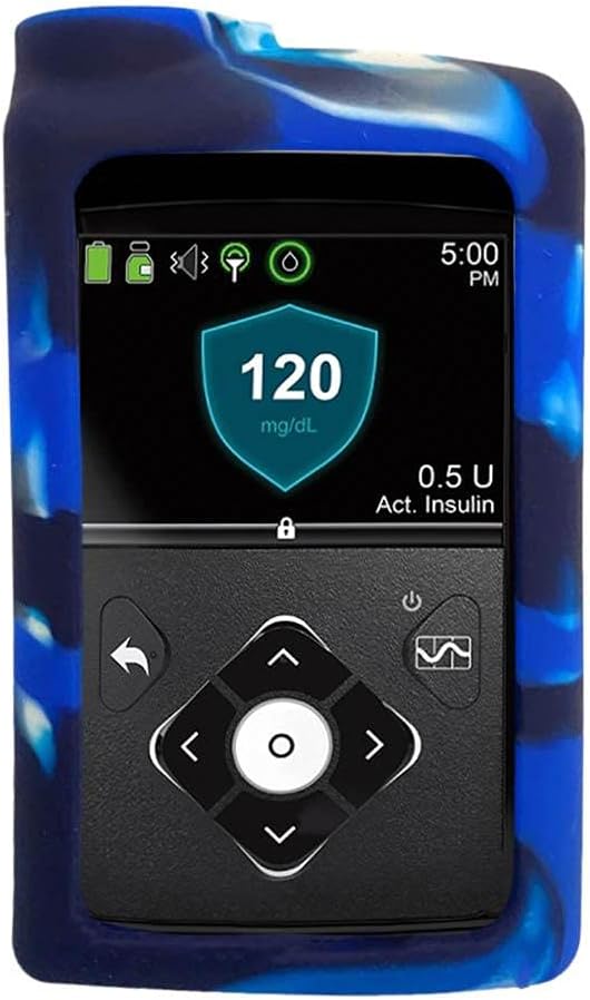 Sugar Medical Insulin Pump Protector, Soft Silicone Case for MiniMed 630G, 640G, 670G, 770G and 780G, Blue/White