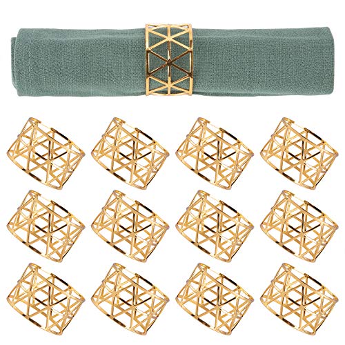 KinQuee 12PCS Napkin Rings, Napkin Ring Holder for Wedding, Party, Holiday, Banquet, Christmas, Dinner, Birthday of Table Decoration (Gold)