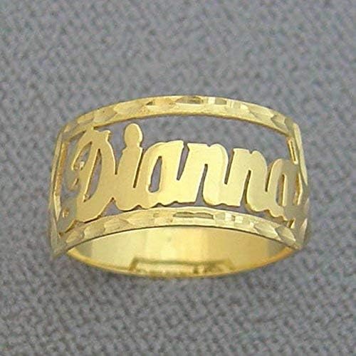 Solid 14k Gold Personalized Script Name Ring Band Customized Fine Jewelry