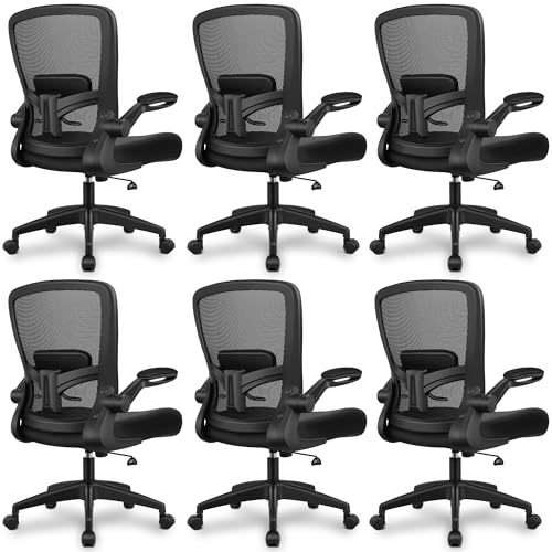 Image of FelixKing Office Chair, Ergonomic Desk Chair Breathable Mesh Chairs Adjustable High Back Lumbar Support Flip-up Armrests, Executive Rolling Swivel Comfy Computer Chairs Home Office Black, Pack of 6