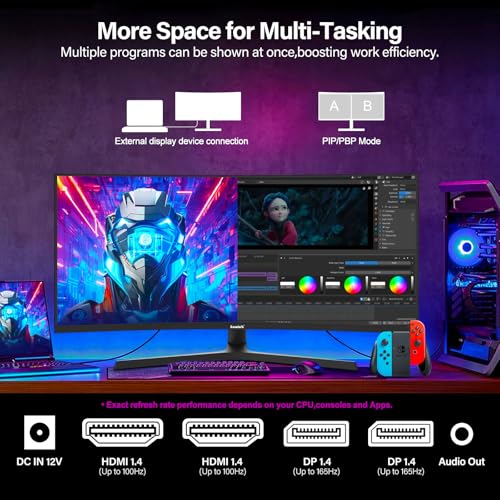 Gawfolk 34 Zoll Ultrawide Curved Gaming Monitor 165Hz, 1500R PC Bildschirm UWQHD 3440x1440 mit Höhenverstellung, Gebogenes Computerbildschirm, VA, Displayport, HDMI, unterstützt VESA 75 x 75 mm 4