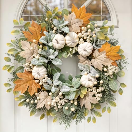 Presentastic 26 Inch Fall Wreaths for Front Door, Artificial Autumn Wreath