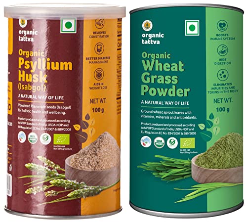 Image of Organic Tattva Wheat Grass Powder, 100g & Organic Tattva Psyllium Husk, 100g