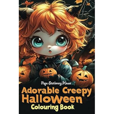 Adorable creepy Halloween with cute characters for Colouring book for adult and children