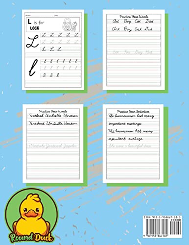 Cursive Tracing Handwriting Practice for Kids Ages 8-12 Vol1 by Round Duck: Beginners Writing Workbook 100+ Pages Learn to Write Uppercase and ... Words, and Sentences School or Homeschooling - Image 2