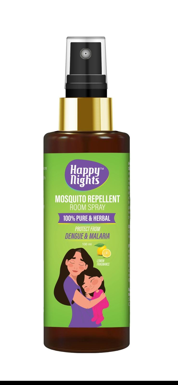 Happy Nights Herbal Mosquito Repellent Room Spray - Lemon Fragrance, Effective Protection from Mosquito - Safe for Babies & Pets - 100ml (Pack of 1)