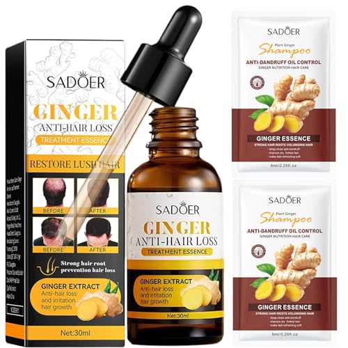 Sadoer Ginger Anti-Hair Loss Oil and Shampoo, Sadoer Ginger Hair Growth Serum + Shampoo, Sadoer Ginger Extract Anti-Hair Loss Treatment Essence Set for Thicker, Stronger, Longer Hair Men & Women (1)
