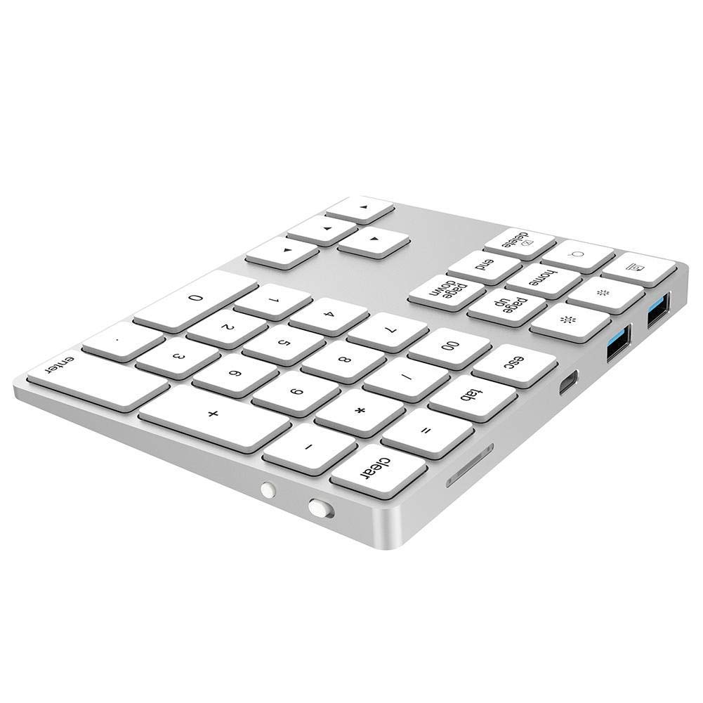 Bewinner Tastierino Numerico Bluetooth Esteso, USB Tastiera Ricaricabile di 34 Tasti, Wireless Portatile Tastierino Numerico Sottile Compatibile con OS/Android