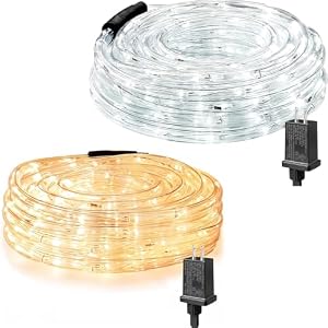 LE Bundle-2 Items: 33 ft 240 LED Outdoor Rope Lights Warm White & 33 ft 240 LED Outdoor Rope Lights Daylight White