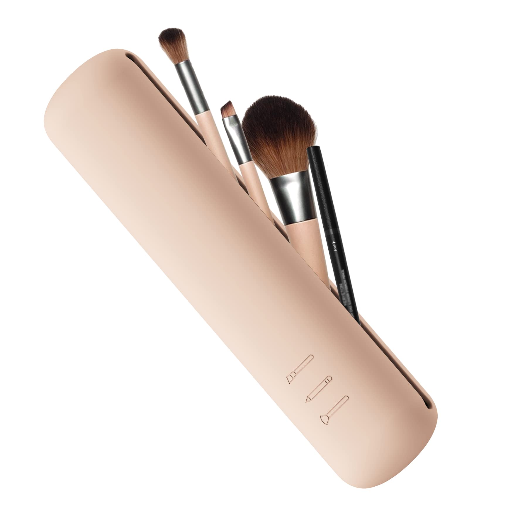 FVIONSilicone Brush Holder Travel Case, Make Up Brush Pouch with Magnetic Closure, Makeup Brush Covers - Khaki