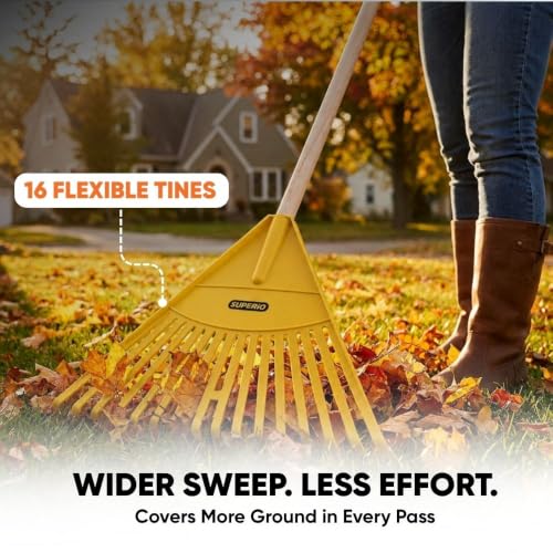 Image of Pack of 12 Kids Rake with Hardwood Handle, Durable Plastic Head to Sweep Leaves in Lawn and Tidying Up The Garden, 34 inch (Yellow)