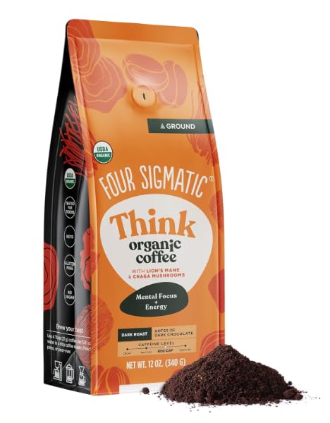 F. Sigma, Think Ground Coffee, Organic Coffee Enhanced for Increased Focus, Lion's Mane and Chaga Mushroom Coffee 340g Bag