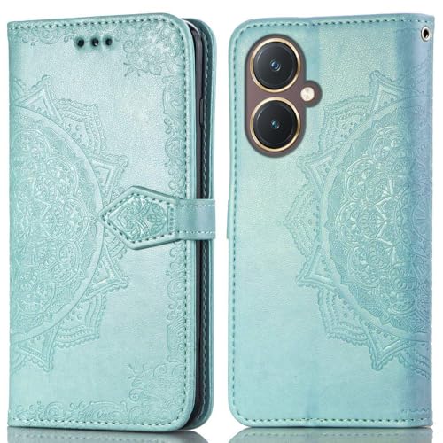 Image of ClickCase Queen Series for vivo Y27 Leather Flower Embossing Wallet Flip case Magnetic Closure Flip Cover for vivo Y27 (Sea Green)