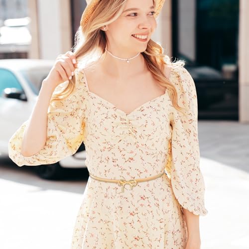 Gold Metal Belts for Women With Bow-Knot Elastic Skinny Waist Belt Adjustable Stretchy Bow Metal Chain Waistband Thin Versatile Stretch Chain Belt With Bow-Knot For Women Dresses Jeans Shirt4