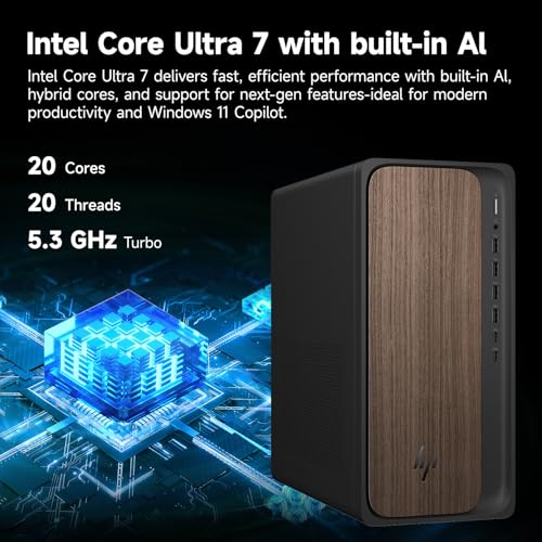 HP 2025 OmniDesk Business Next Gen AI Desktop PC, Intel Core Ultra 7 265, NVIDIA GeForce RTX 5060, 32GB DDR5 RAM, 1TB SSD, HDMI, DP, KB & Mouse, Win 11 Pro, Bundle with Adata 512GB External SSD