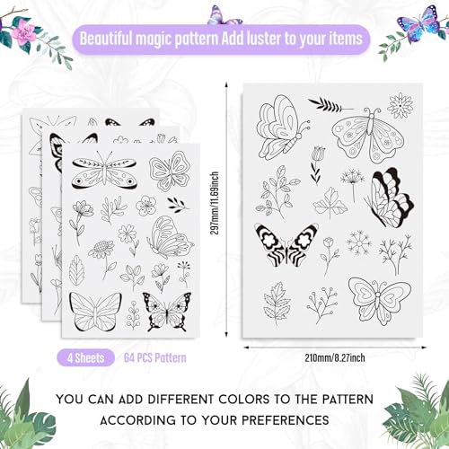 Image of Magibeads 64 Patterns Butterfly Flower Water Soluble Embroidery Patterns Spring Theme Stick and Stitch Transfer Embroidery Paper for Adult Beginners Hand Sewing Starter Kit