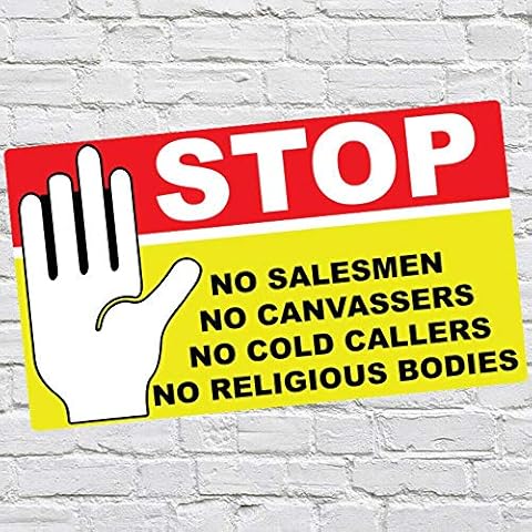 Red Yellow Stop Cold Calling Door Sticker - No Cold Callers - No Religious Groups - No Salesmen - Fully Weatherproof Sign Cover