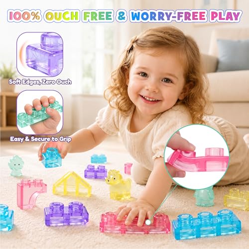 Image of JOY SPOT! 54 PCS Soft Building Blocks for Toddlers, Sensory Squishy Blocks | Preschool Educational Creative Play, Montessori Squeezable, Stretchable Early Learning Construction Playset, Puzzle Blocks