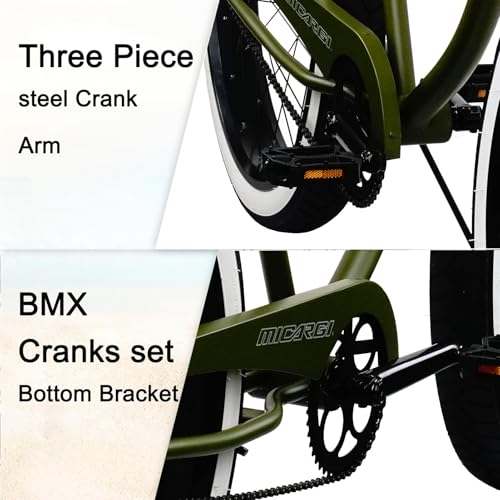 Bicicleta cruiser playera de 26 pulgadas, 1 velocidad, manillar elevado, bielas de tres piezas, llanta ancha de 26x4.0 pulgadas, para adultos, color verde mate miniatura 6