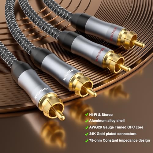 Câble audio stéréo 2RCA mâle vers 2RCA mâle VANAUX pour caisson de basses 3m - 6