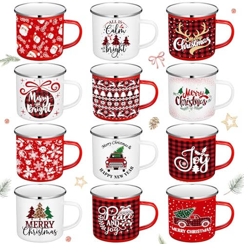 Suttmin Christmas Enamel Mugs Set of 12, 12 oz...