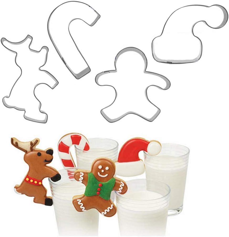 4PCS Hanging Cup Cookie Cutter, christmas mug decor, kitchen accessories chocolate baking tools(Gingerbread Man, Christmas candy, Elk, Santa Claus cap)