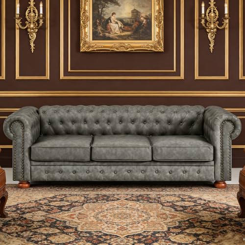 ShiKeyi 89 Inch Chesterfield Sofa, Mid Century Low Back 3-Seater