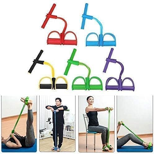 Image of Multifunction Tension Rope, 4-Tube Elastic Yoga Pedal Puller Resistance Band, Natural Latex Tension Rope Fitness Equipment, for Abdomen /Waist /Arm /Leg Stretching Slimming Training (Multi Color)