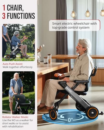 Image of Paiseec Electric Wheelchair, Lightweight Foldable Powered Mobility Chair for Adults, 16 Miles Range, Folding Wheelchair, Push-Assist Technology, Works as Rollator