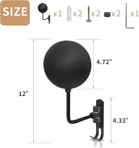 Miniatura 2 de Soporte para casco de motocicleta, soporte de pared, rotación de 180 con 2 ganchos para abrigos, gorras, accesorios de motocicleta (negro, 1 unidad)