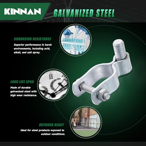 Image of KINNAN 1-5 /8 inch Chain Link Fence Gate Male Hinge, Heavy Duty Galvanized Steel, Gate Hinges with Bolts and Nuts, Durable Fence Hardware for Secure and Long Lasting, Easy Installation (2 Pack)