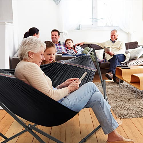 Tranquillo Double Hammock With Stand Included For 2 Persons/Foldable Hammock Stand 550 Lbs Capacity Portable Case - Inhouse, Outdoor, Camping, Black #TOP5