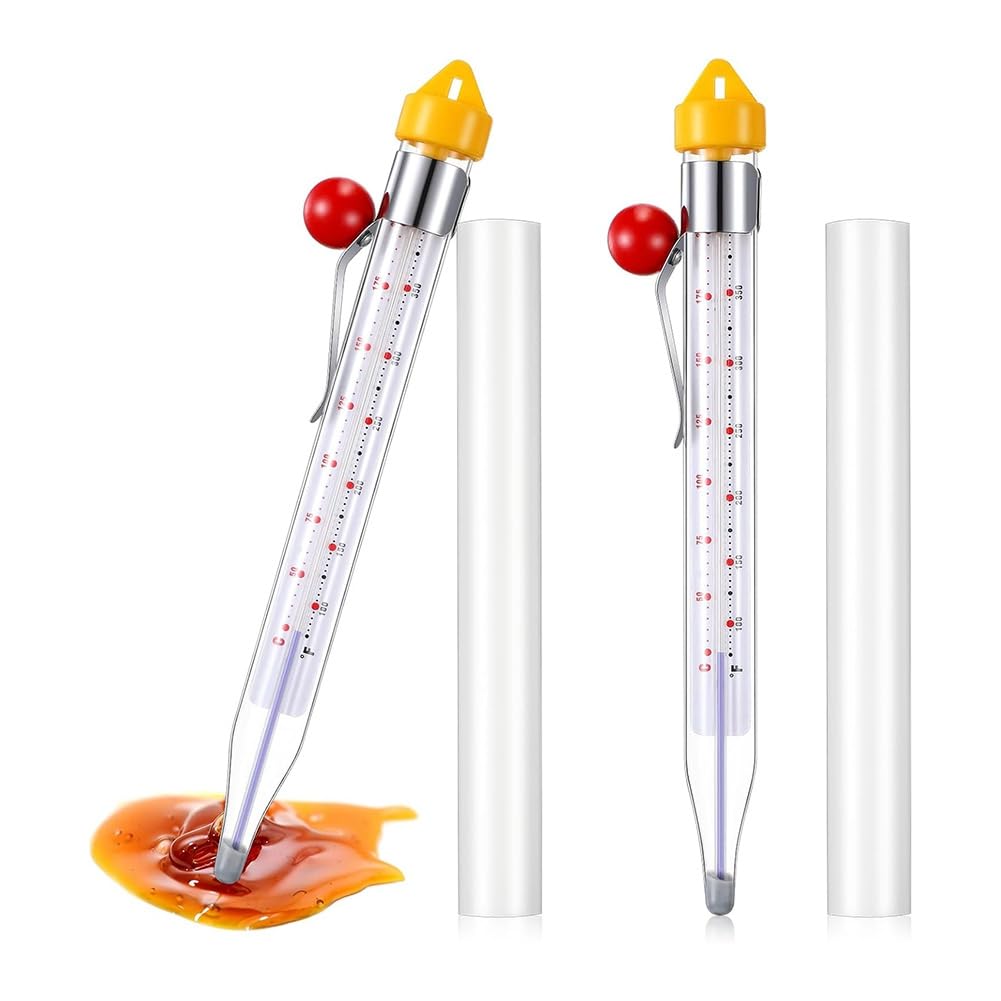 Agmoctz 2Pcs Candy Thermometer With Pot Clip 8Inch Deep Fry Oil Thermometer Instant Read Cooking Food Thermometers Sugar Syrup