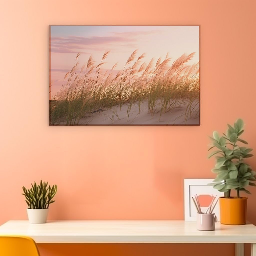 Canvas for Living room. Whispers of Serenity in a Pink Sky Oasis, 27 x 18 inch Canvas Wall Art - Zen Wall Decor