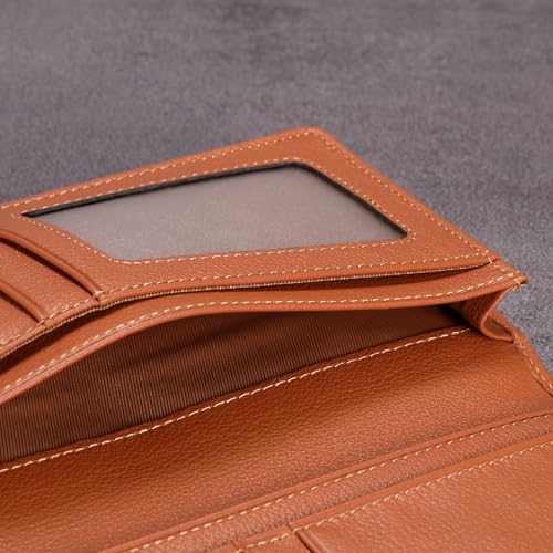 Image of HISCOW Bifold Long Wallet with 15 Credit Card Slots - Italian Calfskin, Tan, 6.97 inchH x 3.5 inchW x 0.98 inchD, Italian Style