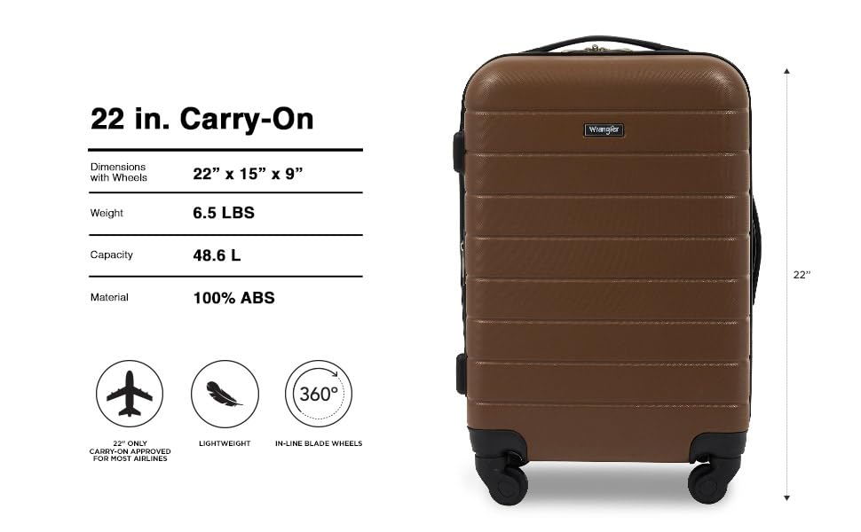 Image of Wrangler Smart Spinner Hardside Luggage, 22-Inch Carry-On, Toffee