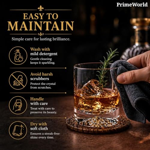 Image of PrimeWorld Hand Blown Crystal Double Old Fashioned Cocktail Set of 6pcs-300ml, Solid Whiskey Glasses, Rocks Glasses, Lowball Glasses - Perfect Size for Oversized Ice Cubes