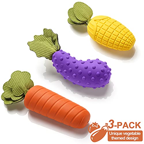 Petsta Squeaky Dog Toys For Aggressive Chewer Large Medium Small Breed Dog, Tough Durable Dog Chew Toys With Non-Toxic Natural Rubber For Teething (Corn-Eggplant-Radish) #TOP2