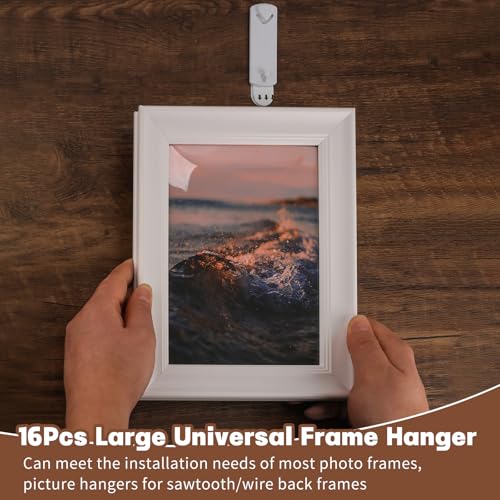 Image of 18Pcs Hooks Picture Hanging, Picture Hangers for Sawtooth /Wire Back Frames with Adhesive Backing, 18 Large Removable Adhesive Strips, No Nails Picture Hooks