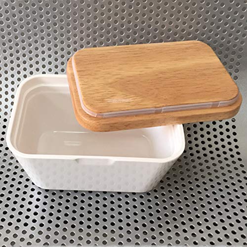 Aochol Enamel Butter Dish, Butter Keeper Butter Container with Bamboo Lid, Heat Resistant Kitchen Organization Storage(250ml)