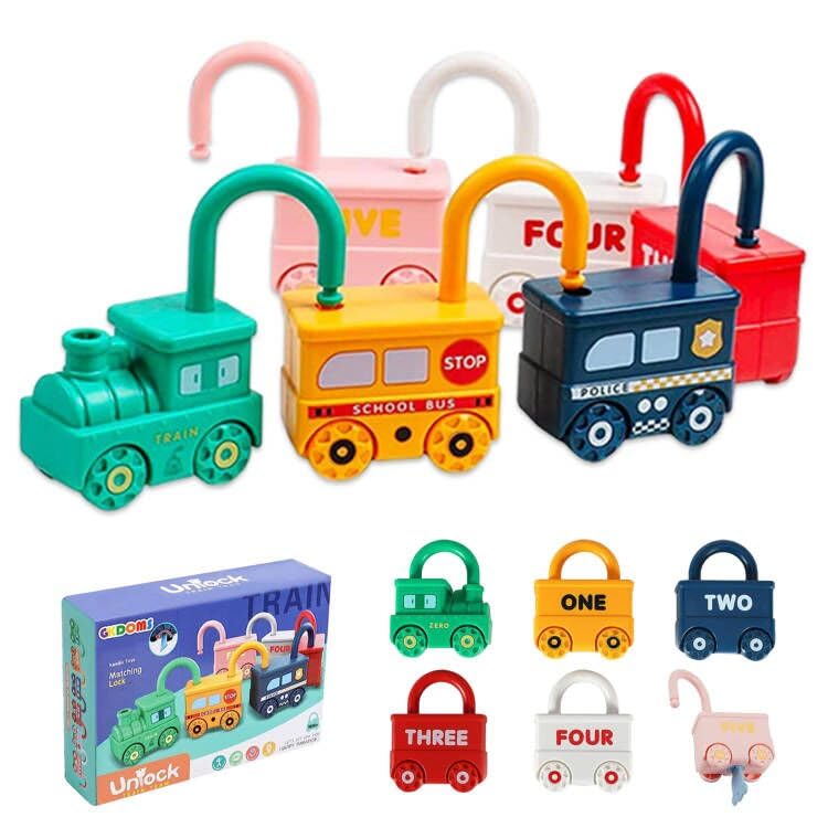 Lock and Key Toy Car,Montessori Toys for 1 2 3 4 5 Toy Toddler,Sensory Activity Board Learning Educational Toy,Educational Learning Toys Vehicle Numbers Padlock Car Games for Kids Boys Girls Gift