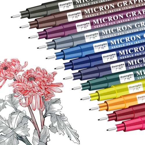 Fineliner Pens 12 Colors Retro Coloured Fine Liner Pens 0.5mm Fineliners for Art Supplies Artist and Adult Drawing Sketching Writing Scrapbooking Anime Manga