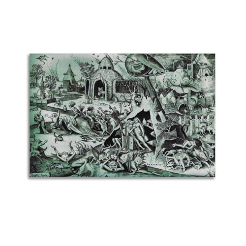 Toile The Seven Vices Pieter Bruegel pour habiller un grand mur vide de salon 50x75cm