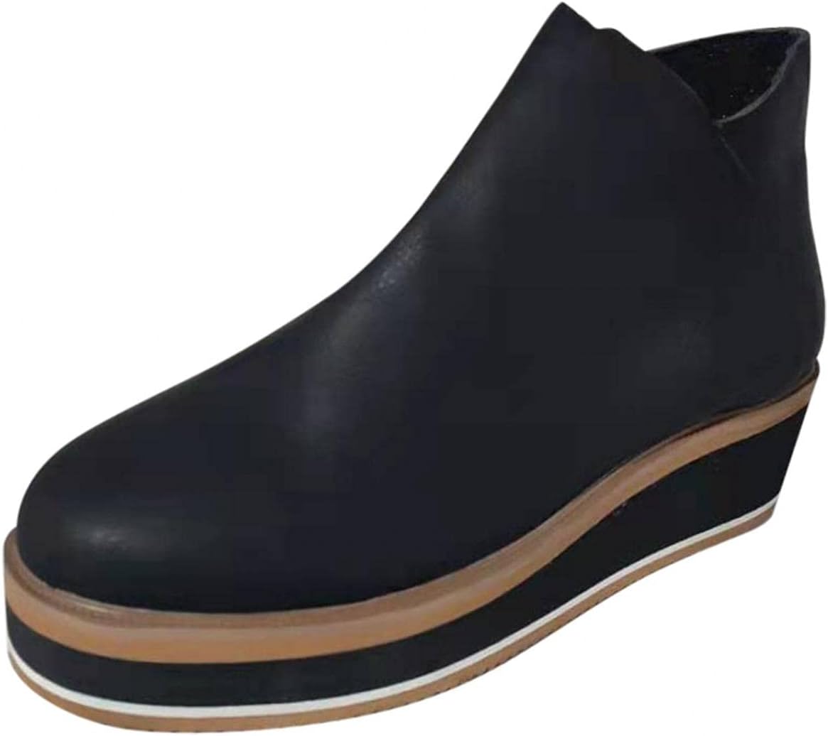 Hbeylia Platform Wedge Ankle Booties For Women Ladies Fashion Casual Leather Round Toe Chunky Bottom High Heels Ankle Boots High Top Fashion Sneakers Walking Shoes Winter Fall Dress Short Boots - Image 3